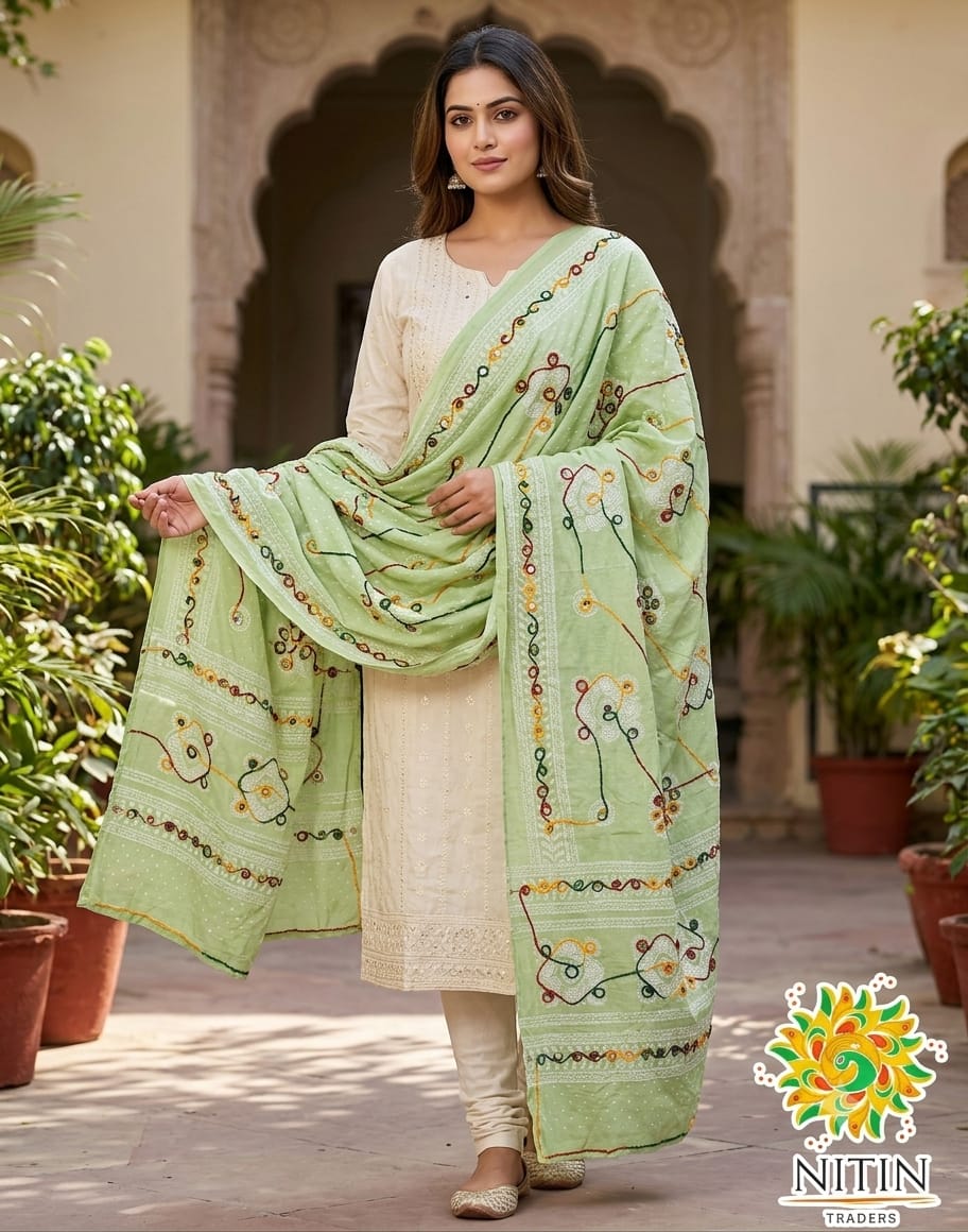 Sage Green Bandhani Dupatta